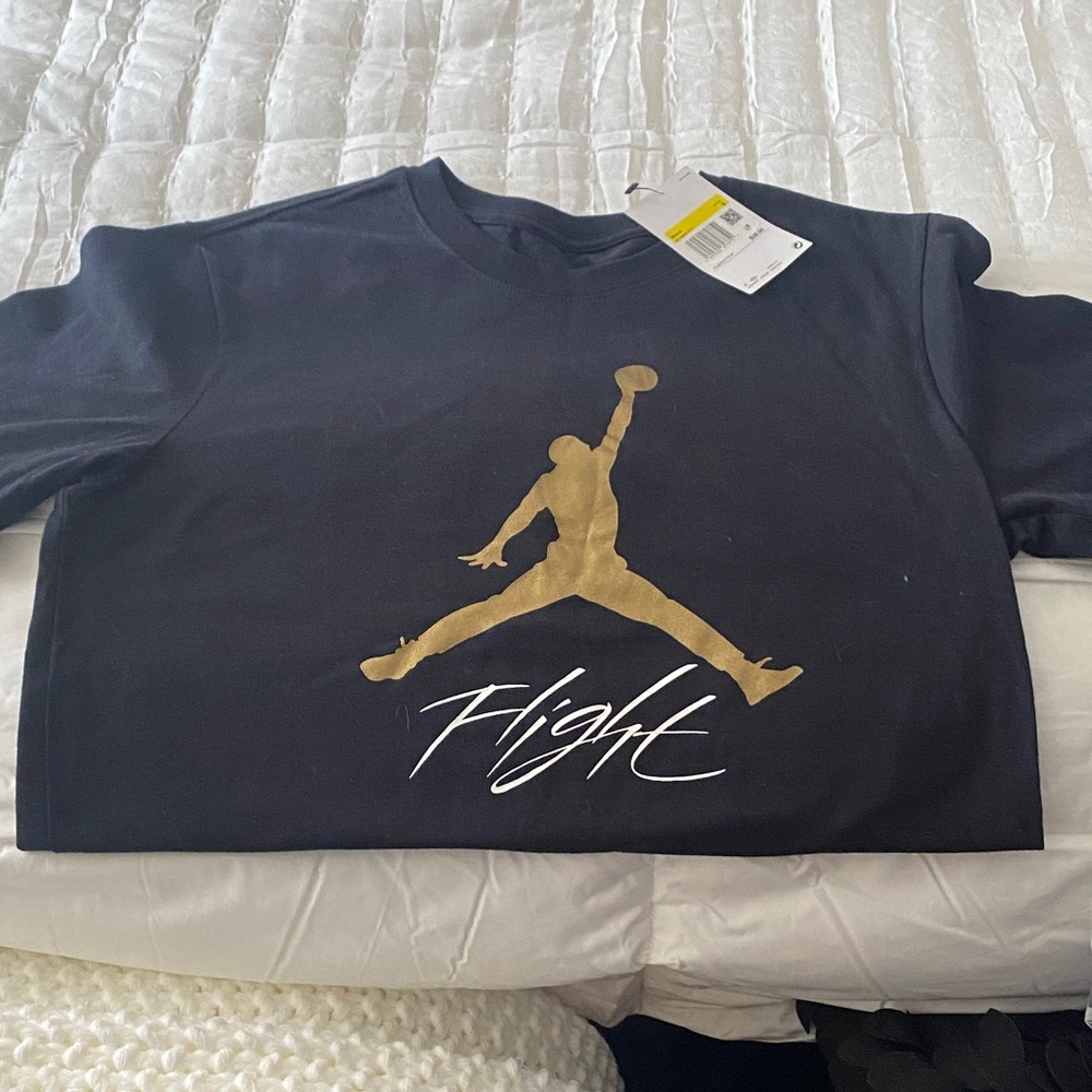 Nike Black Tee with Gold Jumpman and White Flight Script